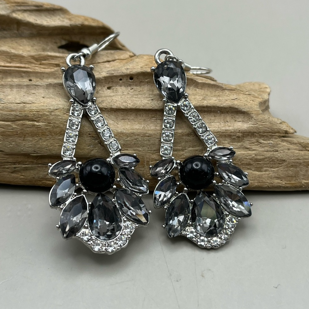 Elegant Silver and Black Crystal Earrings